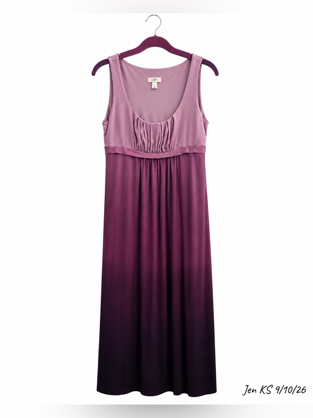 LOFT Ombre Empire Waist Dress Women's Size 6 Plum Burgundy Lavender Sleeveless